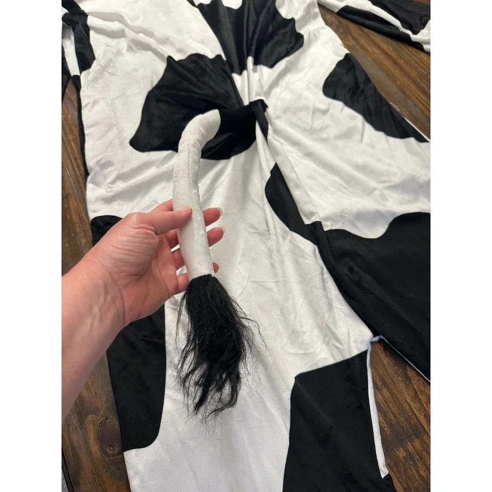 Spirit Cow Costume Jumpsuit‎ with Hood and Tail Halloween Cosplay Adult  S/M